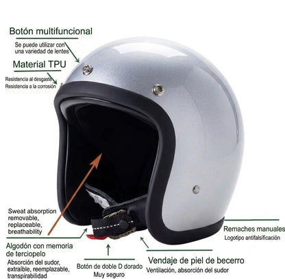 Casco moto vintage silver